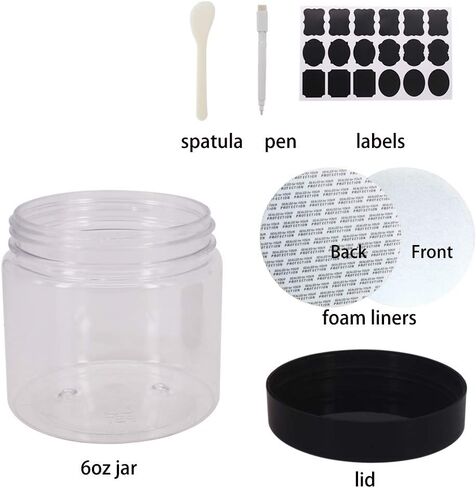 zmybcpack 24 Pack 6 OZ Clear Plastic Slime Jars With Screw Lids, A Spatula, A Pen &Labels - Craft Storage Containers/Storage Favor Jars/Travel Jars For Cosmetic, Body Sugar Scrubs in Kuwait