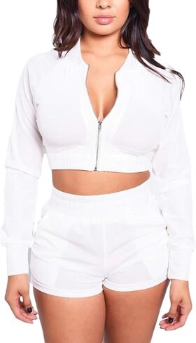 ZonJie ملابس ركض نسائية مخملية بدلات رياضية مكونة من قطعتين سويت شيرت مخملي بسحاب وسراويل رياضية in Kuwait