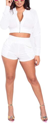 ZonJie ملابس ركض نسائية مخملية بدلات رياضية مكونة من قطعتين سويت شيرت مخملي بسحاب وسراويل رياضية in Kuwait