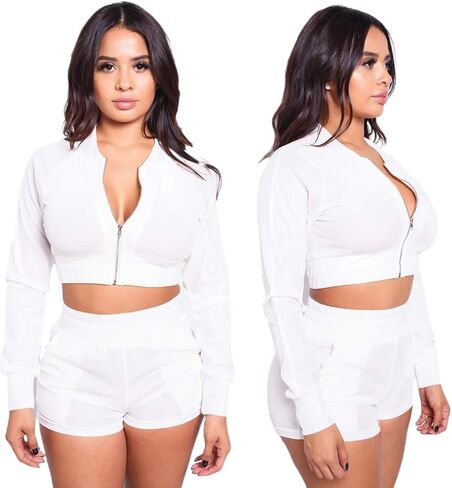 ZonJie ملابس ركض نسائية مخملية بدلات رياضية مكونة من قطعتين سويت شيرت مخملي بسحاب وسراويل رياضية in Kuwait