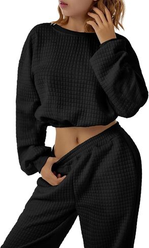 طقم نسائي من ELLENWELL مكون من قطعتين بأكمام طويلة مبطن وسراويل رياضية عالية الخصر in Kuwait