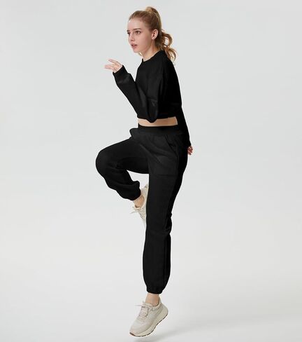 طقم نسائي من ELLENWELL مكون من قطعتين بأكمام طويلة مبطن وسراويل رياضية عالية الخصر in Kuwait