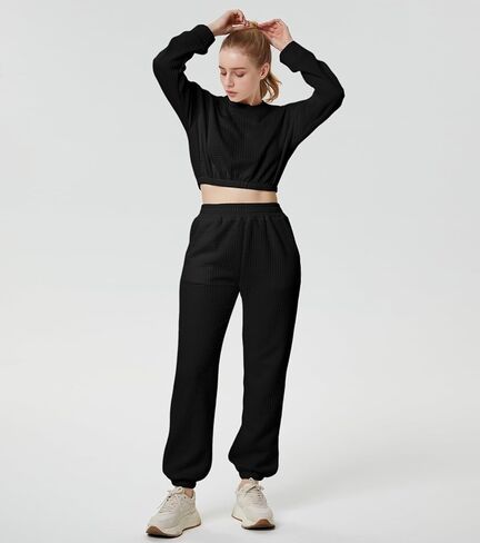 طقم نسائي من ELLENWELL مكون من قطعتين بأكمام طويلة مبطن وسراويل رياضية عالية الخصر in Kuwait