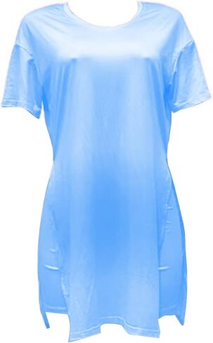 Chatinction Women's Summer 2 Piece Outfits V Neck Short Sleeve Side Split Loose Tunic Tops and Bodycon Shorts Clubwear in Saudi Arabia