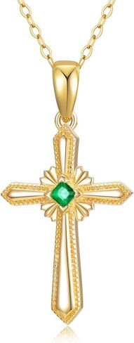 SISGEM 14K الذهب الحقيقي الصليب قلادة قلادة للنساء، الذهب الأصفر مويسانيتي الصليب القلائد غرامة مجوهرات الذكرى السنوية هدايا عيد ميلاد للزوجة صديقة 16 ''+ 2'' in Kuwait