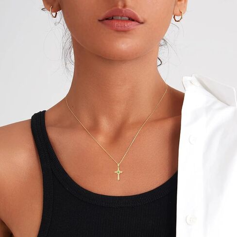 SISGEM 14K الذهب الحقيقي الصليب قلادة قلادة للنساء، الذهب الأصفر مويسانيتي الصليب القلائد غرامة مجوهرات الذكرى السنوية هدايا عيد ميلاد للزوجة صديقة 16 ''+ 2'' in Kuwait