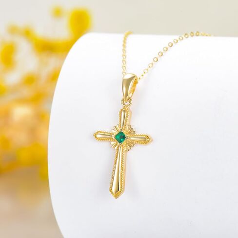 SISGEM 14K الذهب الحقيقي الصليب قلادة قلادة للنساء، الذهب الأصفر مويسانيتي الصليب القلائد غرامة مجوهرات الذكرى السنوية هدايا عيد ميلاد للزوجة صديقة 16 ''+ 2'' in Kuwait