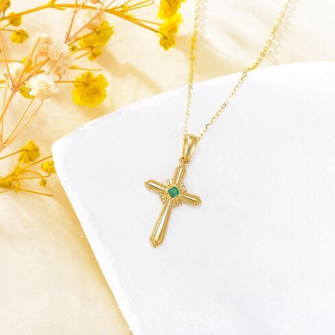 SISGEM 14K الذهب الحقيقي الصليب قلادة قلادة للنساء، الذهب الأصفر مويسانيتي الصليب القلائد غرامة مجوهرات الذكرى السنوية هدايا عيد ميلاد للزوجة صديقة 16 ''+ 2'' in Kuwait