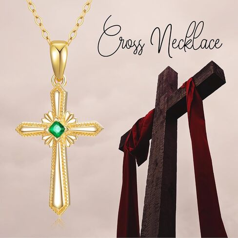 SISGEM 14K الذهب الحقيقي الصليب قلادة قلادة للنساء، الذهب الأصفر مويسانيتي الصليب القلائد غرامة مجوهرات الذكرى السنوية هدايا عيد ميلاد للزوجة صديقة 16 ''+ 2'' in Kuwait