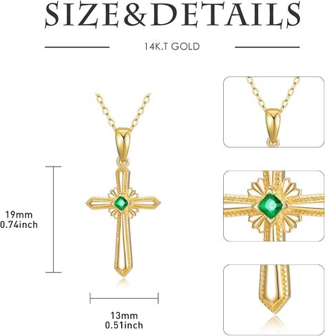 SISGEM 14K الذهب الحقيقي الصليب قلادة قلادة للنساء، الذهب الأصفر مويسانيتي الصليب القلائد غرامة مجوهرات الذكرى السنوية هدايا عيد ميلاد للزوجة صديقة 16 ''+ 2'' in Kuwait