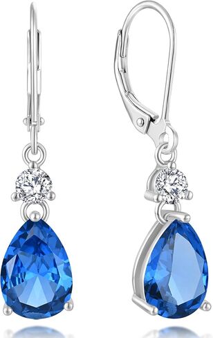 925 Sterling Silver Leverback Earrings - Guesma 10x7mm Dangle Earrings for Women Teardrop Created Birthstone - Wedding Earrings Jewelry in Saudi Arabia