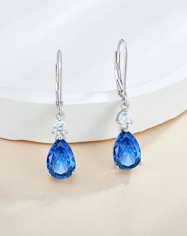925 Sterling Silver Leverback Earrings - Guesma 10x7mm Dangle Earrings for Women Teardrop Created Birthstone - Wedding Earrings Jewelry in Saudi Arabia
