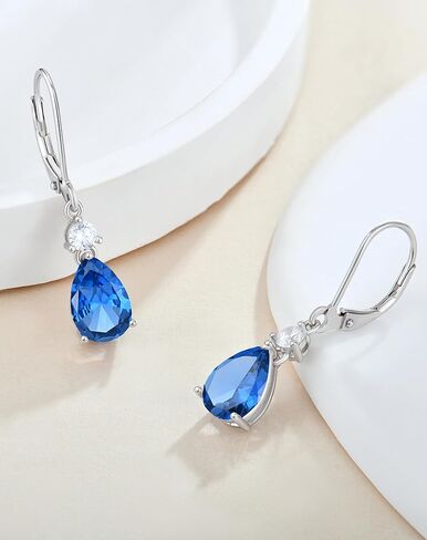 925 Sterling Silver Leverback Earrings - Guesma 10x7mm Dangle Earrings for Women Teardrop Created Birthstone - Wedding Earrings Jewelry in Saudi Arabia
