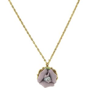 1928 Jewelry Gold-Tone Porcelain Rose Pendant Necklace, 16"
