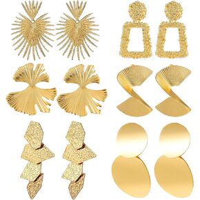 6 Pairs Bmadge Statement Earrings Set for Women, Large Silver Gold Geometric Earrings Hypoallergenic Dangle Earring Jewelry Gifts