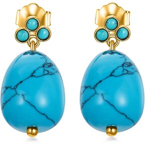 اقراط تركواز للنساء، اقراط متدلية من الذهب الخالص عيار 14 قيراط، اقراط تركواز متدلية بتصميم غربي عتيق، هدايا للفتيات المراهقات والامهات مجوهرات بسيطة، ذهب اصفر، تركواز, الذهب الأصفر, تركواز in Kuwait