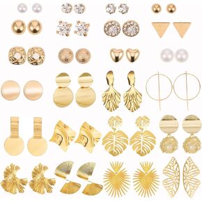 JEWPARK 24 زوجًا من الأقراط الذهبية الكبيرة أقراط هندسية كبيرة للنساء أقراط ذهبية منسوجة من أوراق الجنكة الملتوية أقراط مجوهرات هدايا in Kuwait