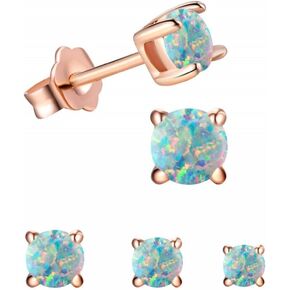 مجموعة أقراط أوبال مستديرة صغيرة - أقراط أحجار الميلاد مطلية بالذهب الوردي عيار 18 قيراط للنساء والفتيات المراهقات 3 أزواج/مجموعة (2,3,4 ملم) in Kuwait