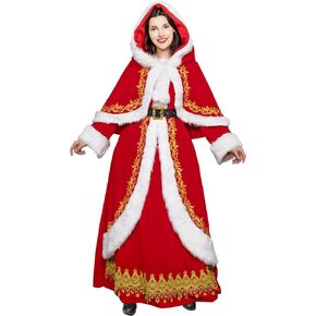Opemon Mrs. Santa Claus Costume for Women 3PCS Adult Santa Dress Suit Christmas Cosplay Xmas Party Outfit with Hooded Cape