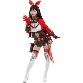 زي Cosplay.fm النسائي للعبة التأثيرية مطبوع عليه زي من جلد الغزال يشبه البلوز