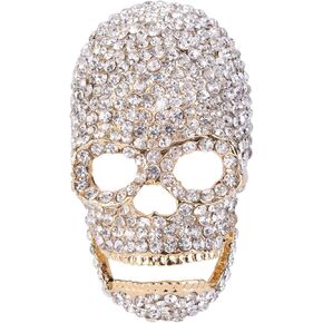 EVER FAITH Austrian Crystal Gorgeous Halloween Skull Bone Brooch Pin Clear