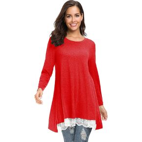 Sinono Women's Casual Lace Long Sleeve A-Line Swing Scoop Neck Tunic Top Blouse in Kuwait