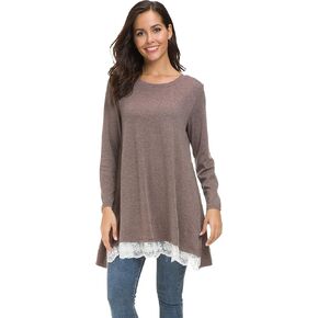 Sinono Women's Casual Lace Long Sleeve A-Line Swing Scoop Neck Tunic Top Blouse