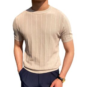 Milumia Men's Casual Rib Knit Short Sleeve T Shirts Crew Neck T-Shirt Solid Tee Tops