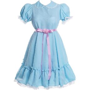 Vibsion Womens Grady Twins Costume Blue Creepy Sister Scary Dolls Dress