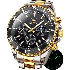 OLEVS Watches for Men Stainless Steel Analog Quartz Chronograph Moon Phase Watch Waterproof Date Luminous Wrist Male Watches,Gift for Men in Saudi Arabia