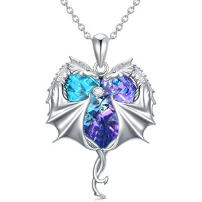 AOBOCO 925 Sterling Silver Dragon Necklace for Women Girls, Made with Austrian Crystal