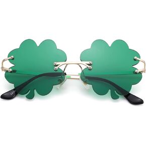 النظارات الشمسية Melpomenia St. Patrick's Day Green النظارات الشمسية الأيرلندية شامروك أربع أوراق البرسيم الأخضر ظلال العدسات زي نظارات الحفلات (أربع أوراق خضراء) in Kuwait