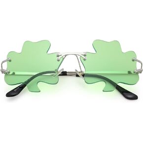 Melpomenia St. Patrick’s Day Green Sunglasses Irish Shamrock Four Leaf Clover Green Lens Shades Costume Party Glasses(Four Leaf Green)
