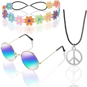 WILLBOND Hippie Costume Accessories for Women Peace Sign Necklace Headband Hair Wreath Sunglasses 60s 70s Hippie Accessories in Kuwait