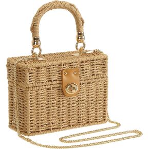 So'each Women's Handbag Wicker Square Crossbody Rattan Bag Boho Crossbody Bag in Kuwait