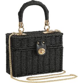 So'each Women's Handbag Wicker Square Crossbody Rattan Bag Boho Crossbody Bag