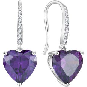 JIWOY Women's Sterling Silver Heart Earrings 18K White Gold Plated Birthstone Jewelry Gifts