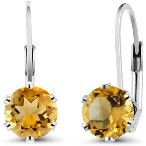 Gem Stone King 925 Sterling Silver Yellow Citrine Earrings For Women (1.40 Cttw, Gemstone Birthstone, Round 6MM) in Saudi Arabia