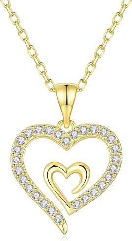 قلادة Kovtia Love Forever Heart من القلب إلى القلب مطلية بالذهب عيار 14 قيراط، قلادة زفاف رقيقة للنساء، هدية عيد الحب للفتيات، هدايا عيد الأم للمجوهرات in Kuwait