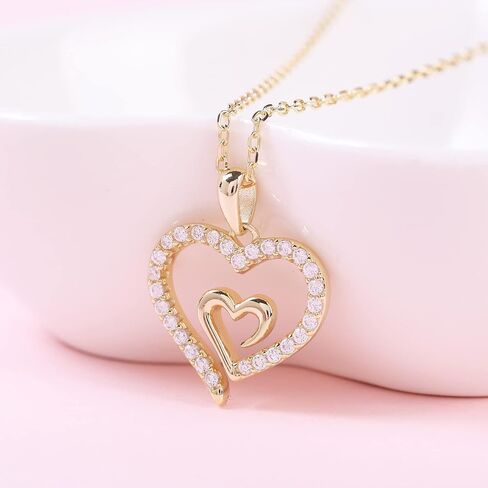 قلادة Kovtia Love Forever Heart من القلب إلى القلب مطلية بالذهب عيار 14 قيراط، قلادة زفاف رقيقة للنساء، هدية عيد الحب للفتيات، هدايا عيد الأم للمجوهرات in Kuwait