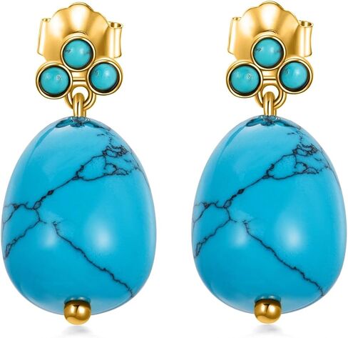 اقراط تركواز للنساء، اقراط متدلية من الذهب الخالص عيار 14 قيراط، اقراط تركواز متدلية بتصميم غربي عتيق، هدايا للفتيات المراهقات والامهات مجوهرات بسيطة، ذهب اصفر، تركواز, الذهب الأصفر, تركواز in Kuwait