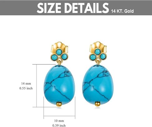 اقراط تركواز للنساء، اقراط متدلية من الذهب الخالص عيار 14 قيراط، اقراط تركواز متدلية بتصميم غربي عتيق، هدايا للفتيات المراهقات والامهات مجوهرات بسيطة، ذهب اصفر، تركواز, الذهب الأصفر, تركواز in Kuwait