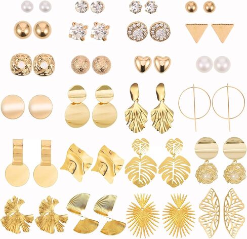 JEWPARK 24 زوجًا من الأقراط الذهبية الكبيرة أقراط هندسية كبيرة للنساء أقراط ذهبية منسوجة من أوراق الجنكة الملتوية أقراط مجوهرات هدايا in Kuwait