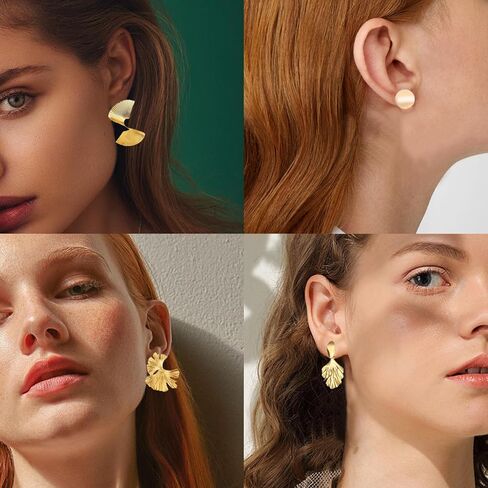 JEWPARK 24 زوجًا من الأقراط الذهبية الكبيرة أقراط هندسية كبيرة للنساء أقراط ذهبية منسوجة من أوراق الجنكة الملتوية أقراط مجوهرات هدايا in Kuwait