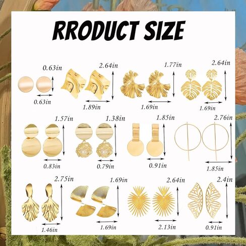 JEWPARK 24 زوجًا من الأقراط الذهبية الكبيرة أقراط هندسية كبيرة للنساء أقراط ذهبية منسوجة من أوراق الجنكة الملتوية أقراط مجوهرات هدايا in Kuwait