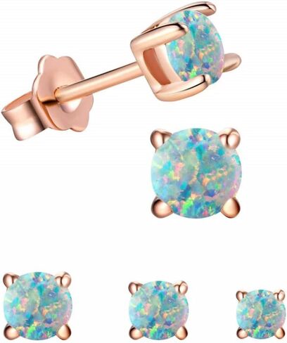 مجموعة أقراط أوبال مستديرة صغيرة - أقراط أحجار الميلاد مطلية بالذهب الوردي عيار 18 قيراط للنساء والفتيات المراهقات 3 أزواج/مجموعة (2,3,4 ملم) in Kuwait