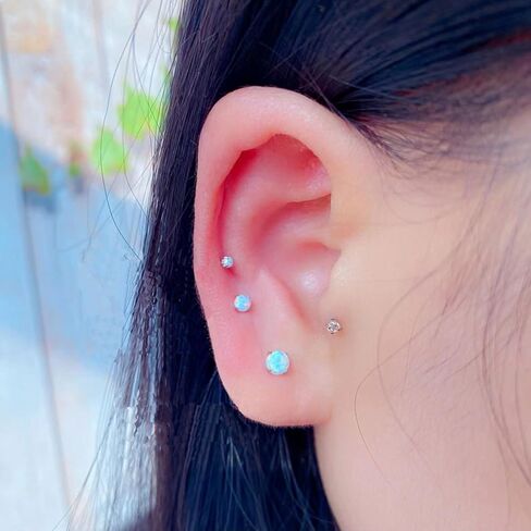 مجموعة أقراط أوبال مستديرة صغيرة - أقراط أحجار الميلاد مطلية بالذهب الوردي عيار 18 قيراط للنساء والفتيات المراهقات 3 أزواج/مجموعة (2,3,4 ملم) in Kuwait