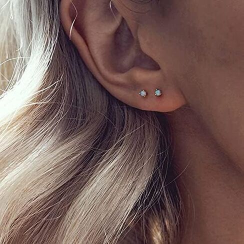 مجموعة أقراط أوبال مستديرة صغيرة - أقراط أحجار الميلاد مطلية بالذهب الوردي عيار 18 قيراط للنساء والفتيات المراهقات 3 أزواج/مجموعة (2,3,4 ملم) in Kuwait