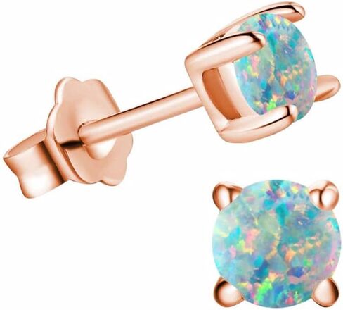 مجموعة أقراط أوبال مستديرة صغيرة - أقراط أحجار الميلاد مطلية بالذهب الوردي عيار 18 قيراط للنساء والفتيات المراهقات 3 أزواج/مجموعة (2,3,4 ملم) in Kuwait