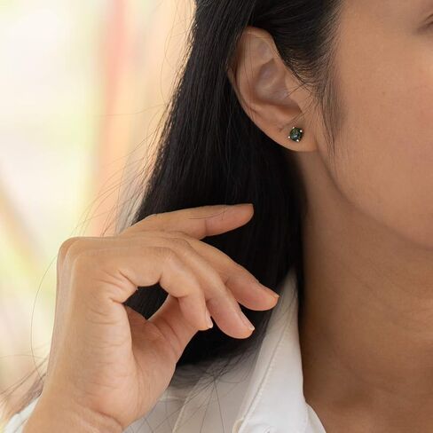 Peora 14K White Gold Created Black Fire Opal Stud Earrings for Women, Hypoallergenic Solitaire 1 Carat total Round Shape 6mm, October Birthstone, Friction Back in Saudi Arabia